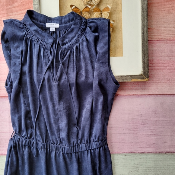 Current Air Navy Floral Print Asymmetrical Ruffle Hem Midi Dress Size Large - Picture 2 of 6